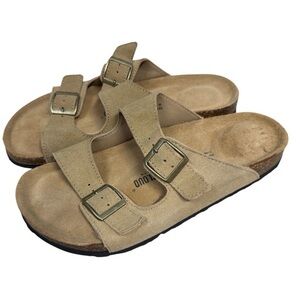 Project Cloud VENITA Women Flat Sandals Leather Double Strap Size 9W Tan Boho